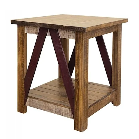 Rustic Square End Table with Bottom Shelf